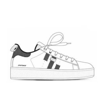 Tenis De Mujer Gemma Blanco Con Borde Negro Con Cordones Y Con Suela En Goma